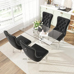 51 Inch Glass Dining Table Set for 4, 5 Piece Modern Dining Room Set, Rectangular Glass Kitchen Table with 4 Upholstered Velvet Accent Chairs, for Home, Apartment, Small Spaces - Black Silver