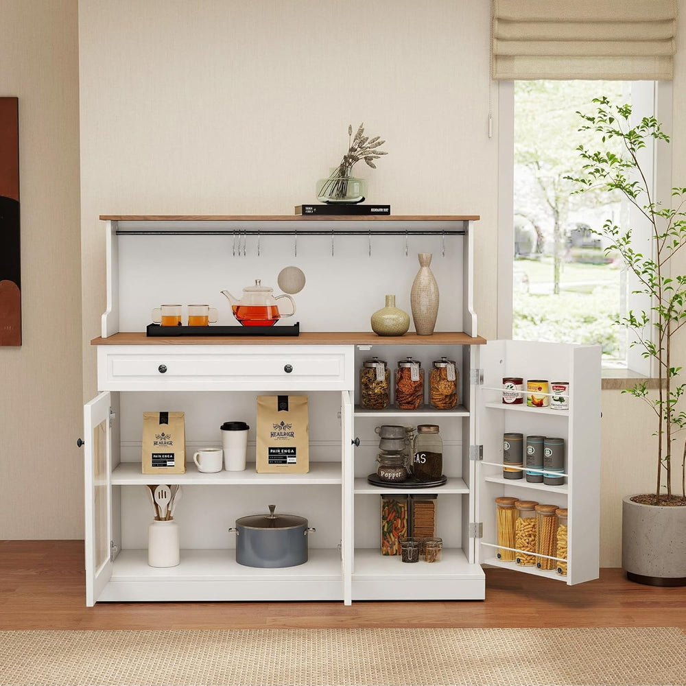 Kitchen Pantry Cabinet with Drawer Storage, 48” Modern Farmhosue Kitchen Hutc...