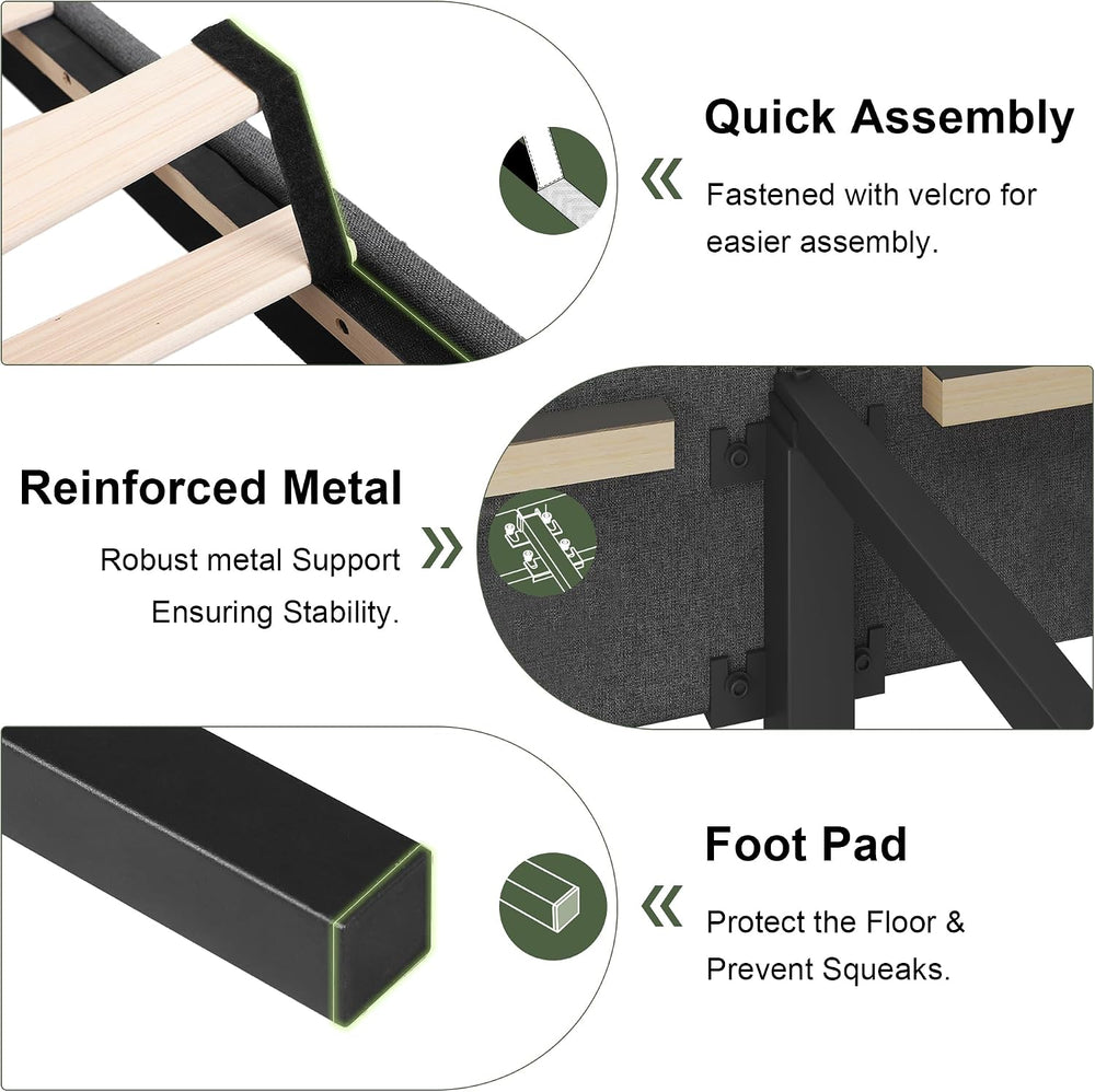 Feonase Twin Platform Bed Frame, Fabric Upholstered Twin Bed Frame, Solid Woo...
