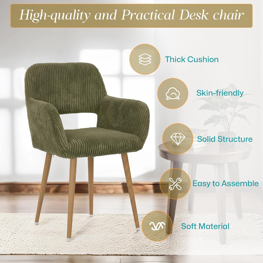 HENGJIANYI Home Corduroy Makeup Vanity Desk Chair no Wheels Armchair, Green |...