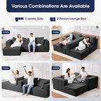 KINGYES 135'' Modular Sectional U Shaped Sofa, Upholstered Corduroy Boneless Couch Cloud Couch for Living Room, Gray