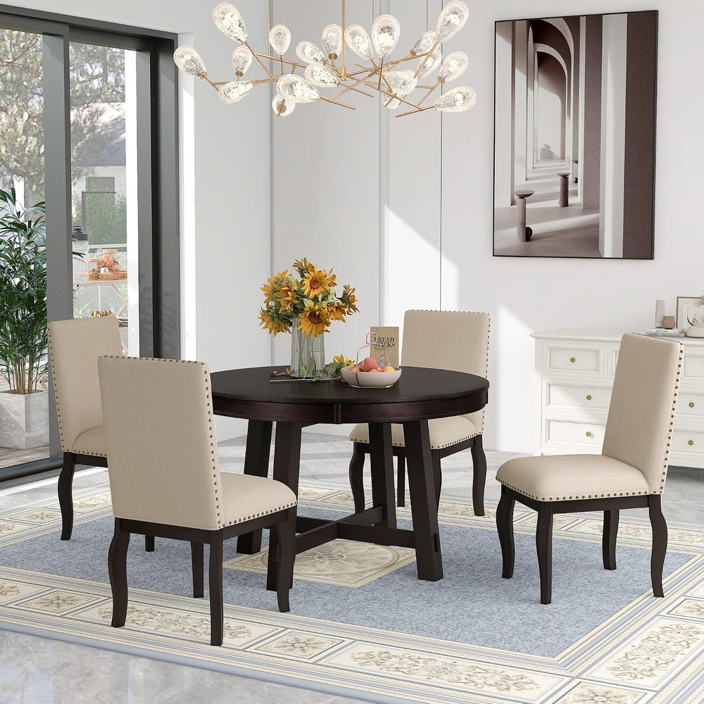 Harper & Bright Designs Farmhouse Extendable Round Dining Table Set, Roun...