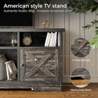 Casaottima TV Stand for 65 Inch TV, Farmhouse Entertainment Center with Power Outlet & LED Light and Storage Cabinets, Console Table and Media Furniture for Living Room Bedroom, Dark Oak