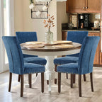 COLAMY Upholstered Parsons Dining Chairs Set of 6, Fabric Dining Room Kitchen Side Chair with Nailhead Trim and Wood Legs - Dark Blue