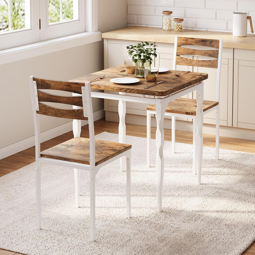GarveeHome 3 Piece Dining Table Set, Kitchen Table Set for 2, White Brown | D...