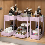 3 Pack Under Sink Organizers, 2-Tier Multi-Use Kitchen and Bathroom Organizers and Storage with Sliding Drawers，Bathroom Cabinet Organizer (Pink, 12.8 Inch)
