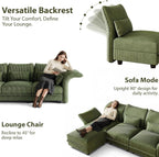 LLappuil U Shaped Sectional Sofa with Storage, 6 Seat Green Corduroy | Adjustable Backrests & Arms, Extra Deep Seat Cushions, OEKO-TEX Certified Fabric, Solid Wood Frame + 35D Foam