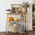39.4" Solid Bamboo Entryway Console Table, Sofa Table Behind Couch, Narrow Bamboo Wood Entry Table with Storage Shelves for Living Room, Hallway，Modern, Easy Assembly, Natural