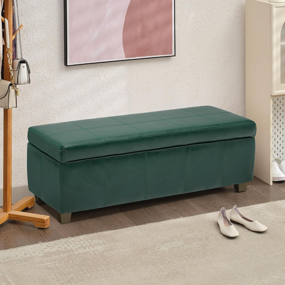 51 Inch Storage Ottoman, Storage Bench with Safety Hinge, Upholstered Synthet...