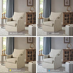 Martha Stewart London Swivel Chair - Solid Wood & Plywood, Skirted Metal Base Accent Armchair, Lumbar Pillow -Modern Classic Family Room Sofa Furniture Bedroom Lounge, 28"X31.5"X35.25", Beige Multi