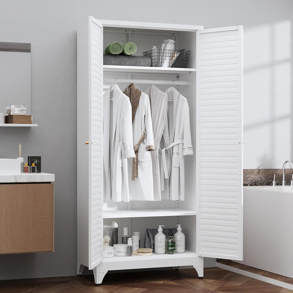 Steeloong 71"Armoire Wardrobe Close,White Wardrobe Cabinet with Hanging ...