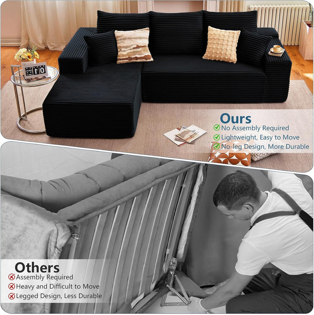 95" Cloud Sectional Couch with L-Shape Chaise, Modern Cloud Couch with D...