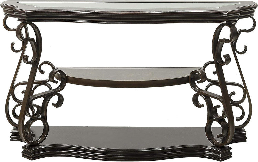 SSLine Vintage Curved Wood Console Table,Tempered Glass Top & Marble Shel...