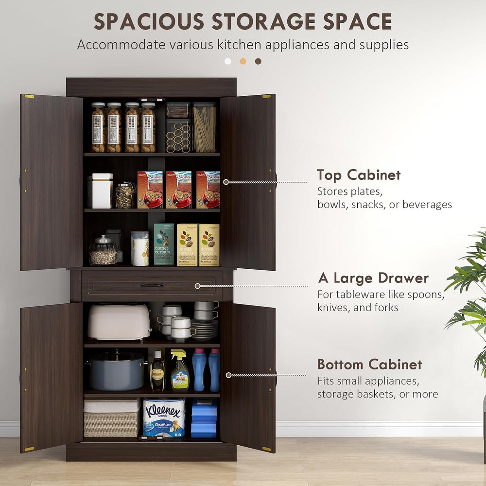 HOMCOM 71" Freestanding Kitchen Pantry Cabinet, Tall Storage Cabinet wit...