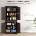 HOMCOM 71" Freestanding Kitchen Pantry Cabinet, Tall Storage Cabinet with 4 Doors and Drawer for Dining Room, Coffee