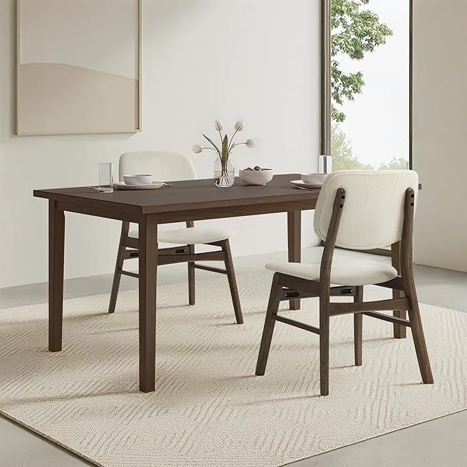 Wooden Dining Chairs Set of 6, Upholstered Modern Dining Room Chairs, Mid Century Solid Oak Wood Kitchen Chairs for Living Room, Restaurant, Farmhouse (Cream Fabric & Walnut Color)