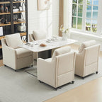 Rolling Dining Chair with Wheels, Upholstered Modern Single Armchair with Casters for Kitchen (4, Fabric Beige)