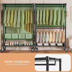 Heavy Duty Rolling Garment Rack 3 Tiers Adjustable Wire Shelving Clothes Rack with 2 Rods and Side Hooks, Storage Closet Clothing Rack with Wheels Black 17.7" D x 47.2" W x 83.6" H