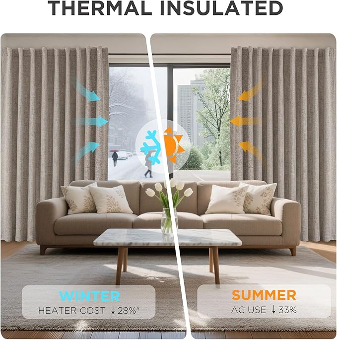 Joydeco Blackout Curtains for Bedroom - 100% Light Blocking 2 Panels Set Linen Drapes 100"W x 120"L, Thermal Insulated Room Darkening Curtains, Linen Textured for Living Room, Rod Pocket & Back Tabs