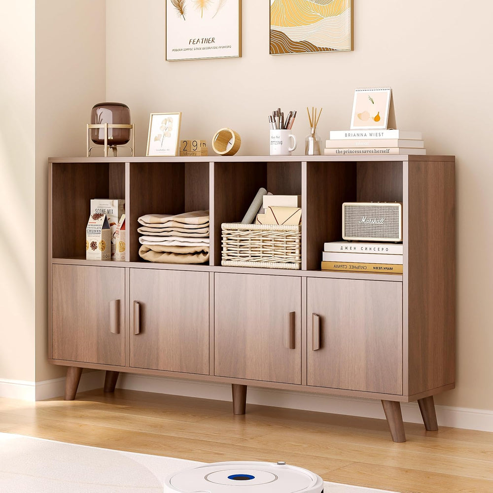 OSCHF 8-Cube Bookcase with Doors, 2-Tier Low Storage Cabient, Walnut