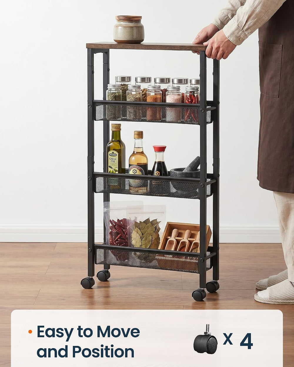 SONGMICS HOME Slim Rolling Cart, 4-Tier Storage Cart with Wheels and Handle, ...