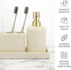 ZCCZ -Beige Bathroom Accessories Set 4 Pcs - Toothbrush Holder, Soap Dispenser, Vanity Tray, Bathroom Tumbler - Countertop Vanity Organizer - Bathroom Accessory Set- Toothbrush Holder Set, Stone Sets