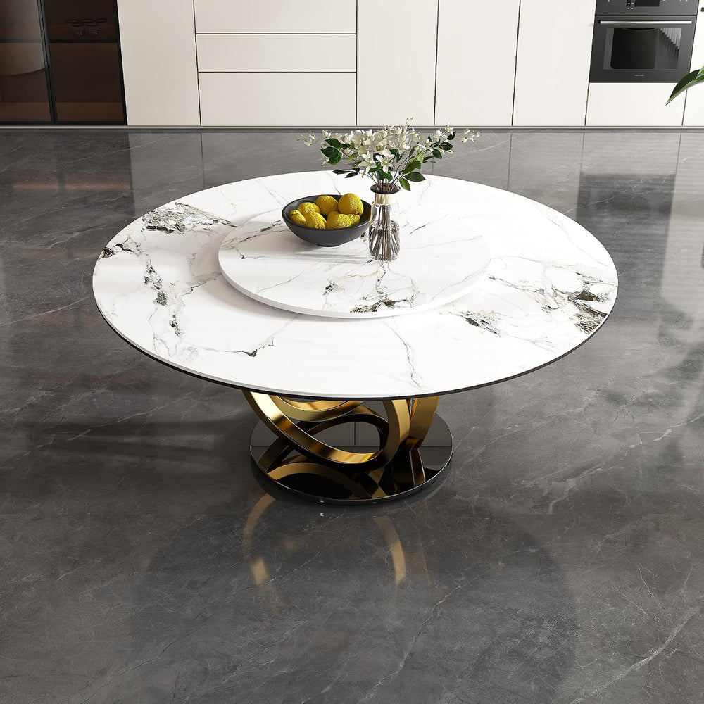 Montary 53” Modern Round Dining Table for 4-8 Seat, Artificial Marble Dining ...