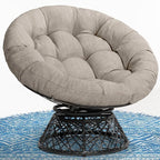 Bme 40" Ergonomic Wicker Papasan Chair with Soft Thick Density Fabric Cushion, High Capacity Steel Frame, 360 Degree Swivel for Living, Bedroom, Reading Room, Lounge, Silver Cloud - Black Base