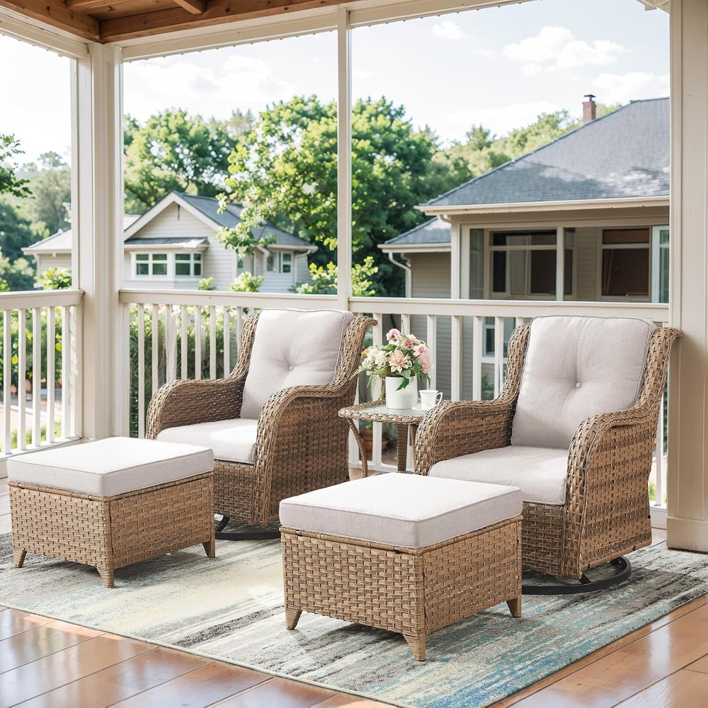 Belord 5 Piece Wicker Patio Furniture Set, Outdoor Swivel Rocker Chairs Set o...