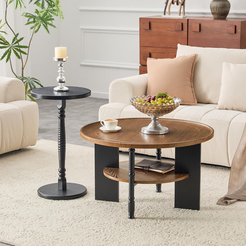 2-Piece Coffee Table Set, Walnut and Black Wood Grain, Side Table | Wood Grai...