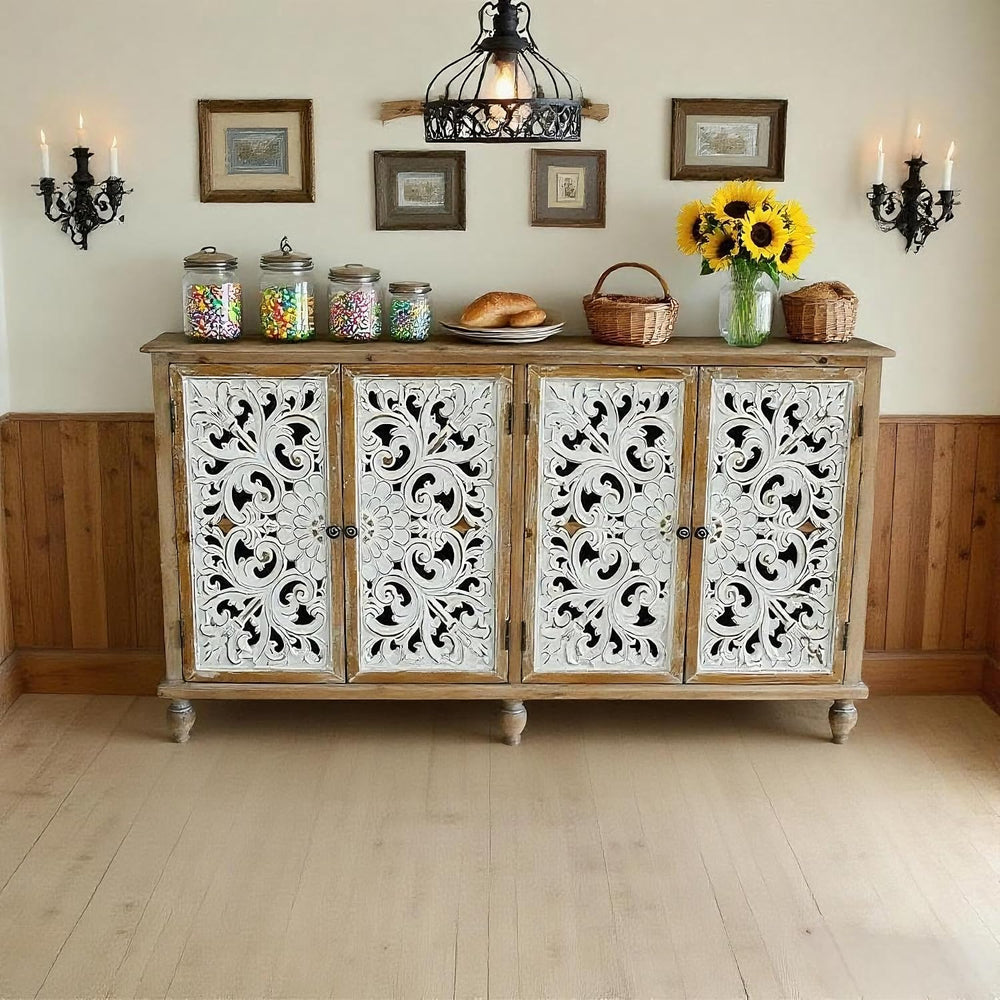 60" Vintage Buffet Cabinet - Accent Wood Sideboard, French Country Conso...