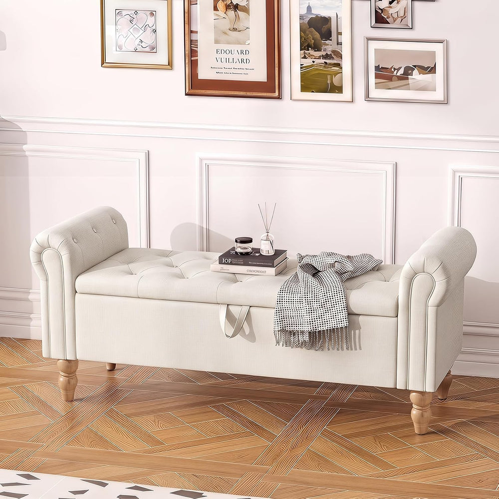 Furniliving 55” End of Bed Bench, Bedroom Bench with Button-Tufted, Large Uph...