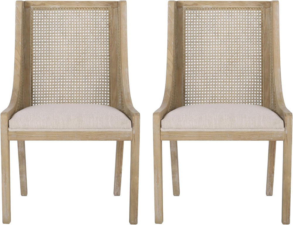 Maurers Upholstered Dining Chairs - Cane and Wood - Beige/Natural (Set of 2)