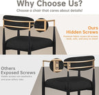 Morden Fort Black Upholstered Dining Chairs Set of 6, Modern Fabric Dining Chairs with Gold Arms and Metal Legs for Kitchen, Living Room and Reception