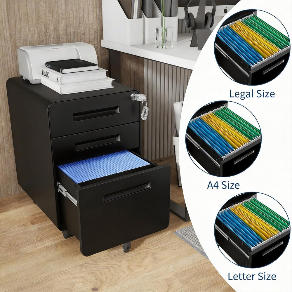 3 Drawer File Cabinet with Lock, Mobile Metal Filing Cabinet for Letter/Legal...
