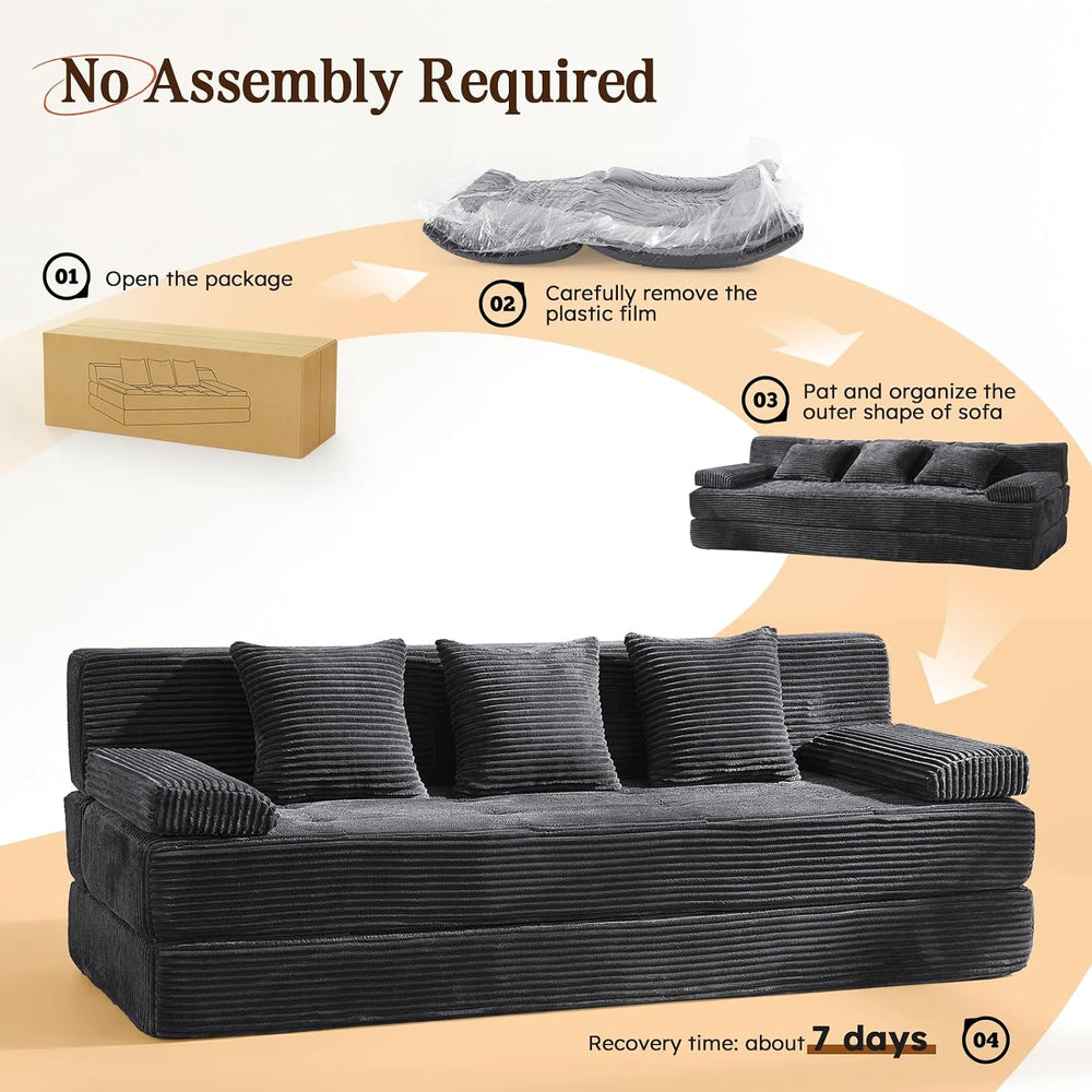 78.7IN Convertible Folding Sofa Bed, 3 Seater Sleeper Sofa Couch | No Assembl...