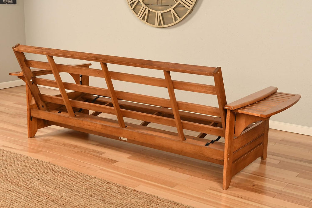 Kodiak Phoenix Futon Sofa Bed with Wooden Frame and Linen Stone Mattress, Convertible Futon Couch Bed and Full Size Futon for Living Room, Barbados