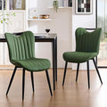 Leather Upholstered Dining Chairs Set of 2, Mid-Century Modern Kitchen Dining Room Chairs with Black Metal Legs, Armless Faux Leather Accent Dinner Chairs Kitchen Side Chairs, Green