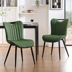 Leather Upholstered Dining Chairs Set of 2, Mid-Century Modern Kitchen Dining Room Chairs with Black Metal Legs, Armless Faux Leather Accent Dinner Chairs Kitchen Side Chairs, Green