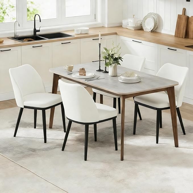 Wooden Dining Chairs Set of 4, Upholstered Kitchen Dining Room Chairs with Padded Seat and Wood Legs, Modern Fabric Side Dinner Chair for Kitchen, Dining Room, Restaurant, Cafe
