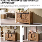 T4TREAM 48" Wide Farmhouse Sideboard Buffet Cabinet, Light Tree Knot | 31.2" Tall Kitchen Cabinet with Storage, 2 Sliding Barn Doors, 4 Drawers, Rustic Wood, Coffee Bar Table, Dining Room