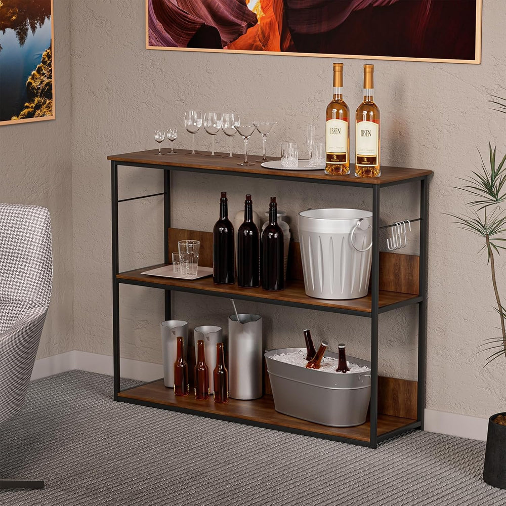 Kitchen Island with 3 Shelves, Industrial Wood and Metal Coffee Bar Rack, 3 T...