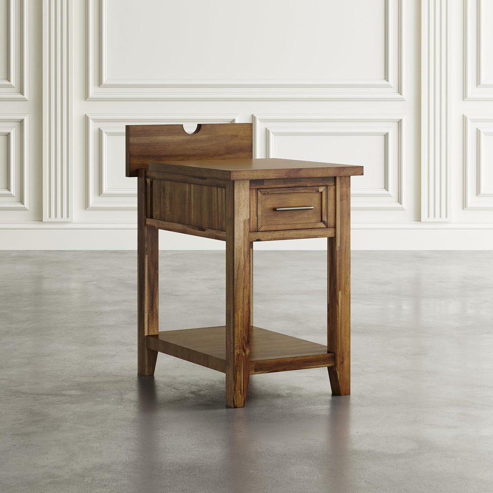 Jofran Acacia Wood USB Charging End Table with Storage, Transitional Side Tab...