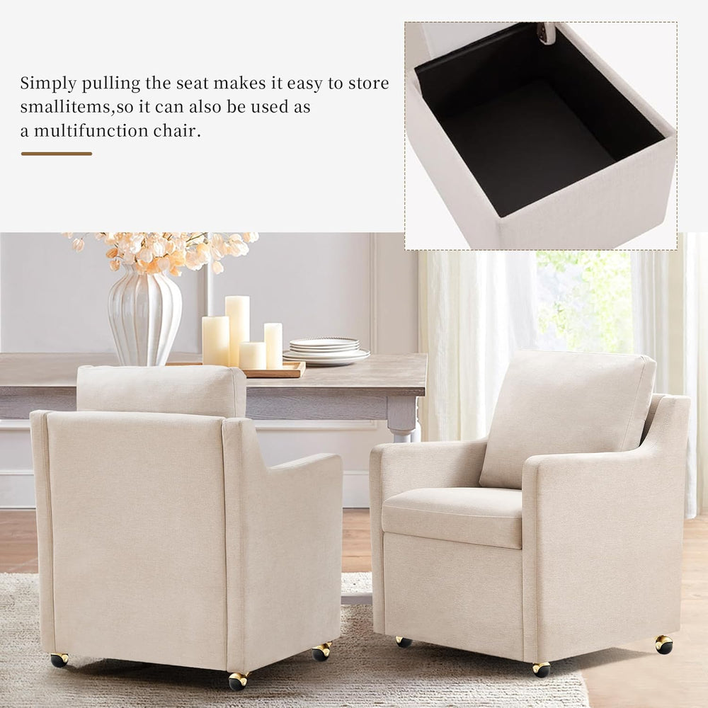 Modern Dining Chair, Linen Upholstered Dining Chairs with Back Pillow and 4 C...
