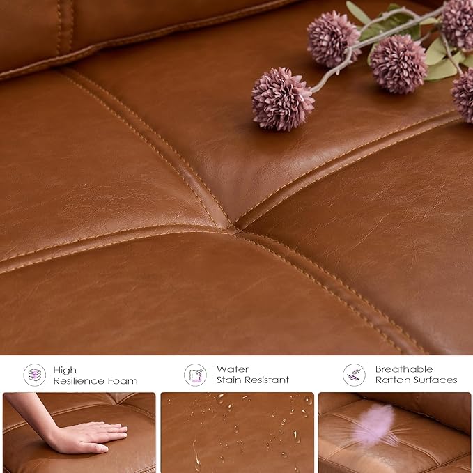 TYBOATLE 88" W Faux Leather Couches for Living Room w/Side Pockets, Mid-Century Modern Tufted Comfy Leather Couch w/USB and Wider Arms, 3 Seater Sofa for Office, Apartment, Bedroom