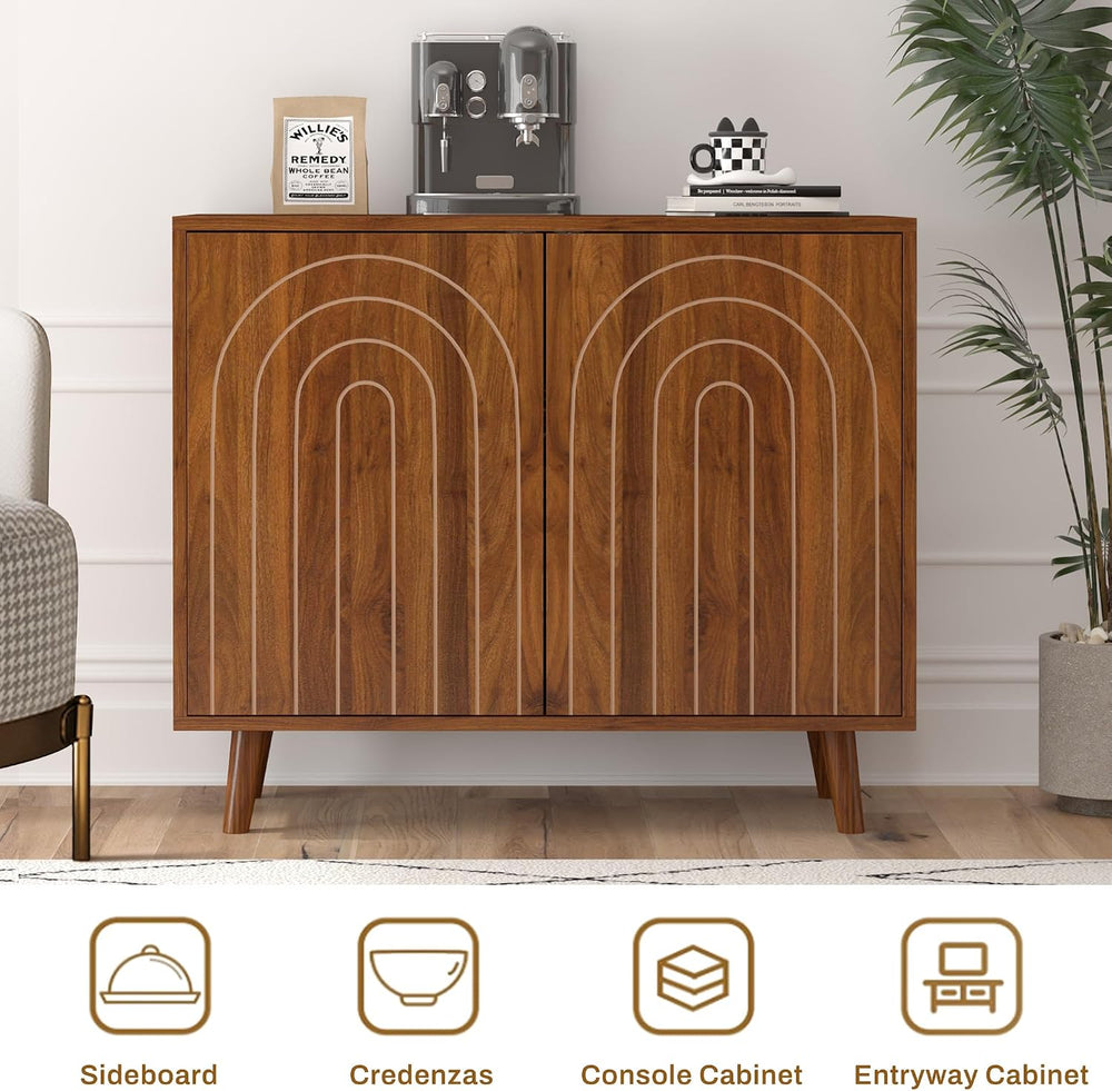 weselon Accent Cabinet with Carving Lines, Modern Buffet Sideboard with Adjus...