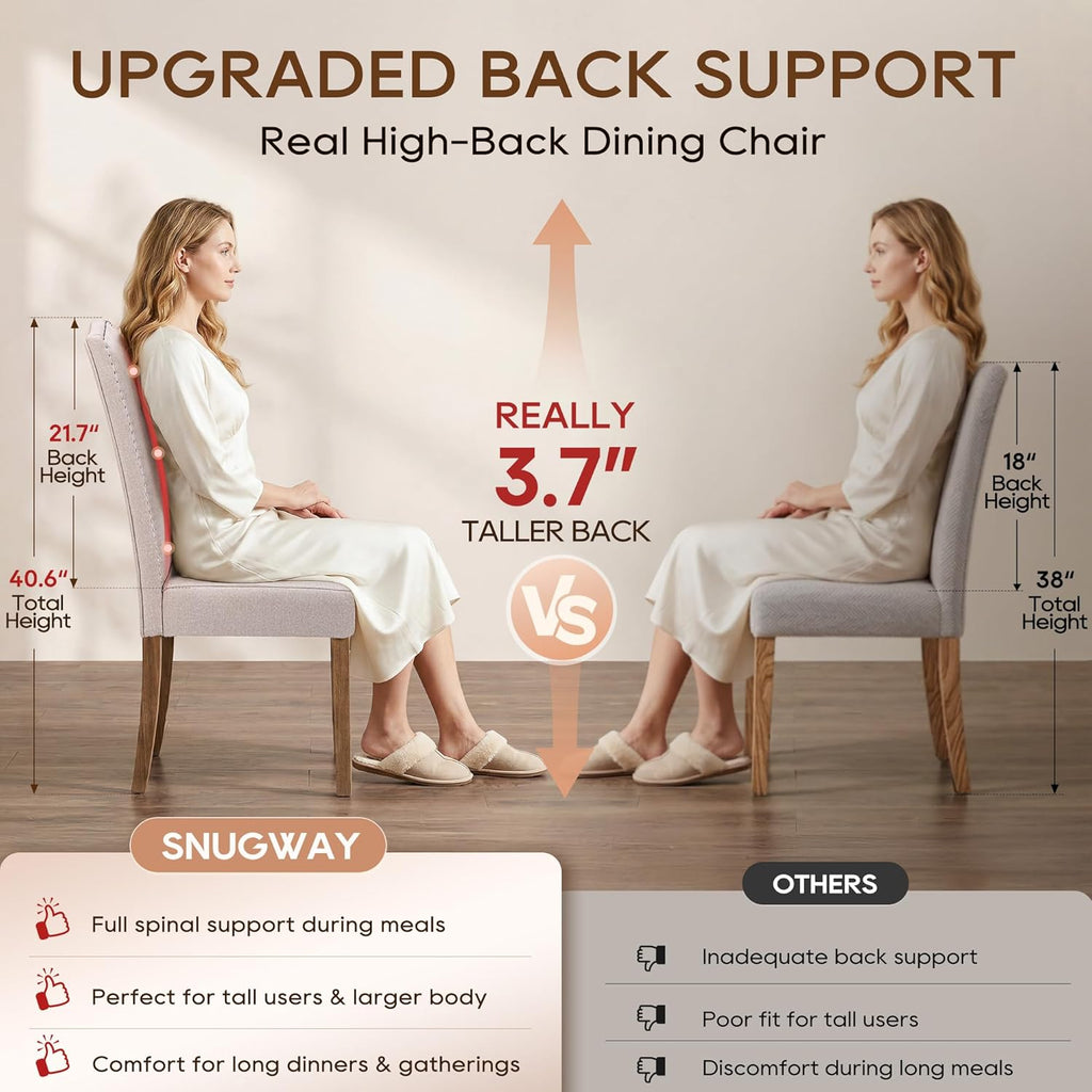 Upholstered Dining Chair Modern Stylish Parsons Kitchen Diner High Back with Silver Nailhead Trim & Wood Legs, Set of 4, Fabric Beige