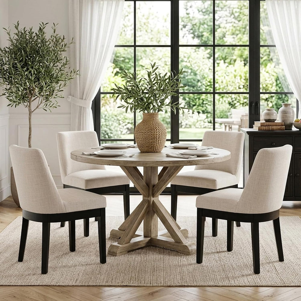 HNY Beige Linen Dining Chairs Set of 6, Soft Upholstered Dining Room Chairs |...