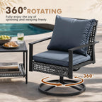 GDY 4-Piece Outdoor Patio Furniture Set, Includes 1-Woven Rattan Rocking Chair, 1-Table, & 2-Swivel Chairs, with Extra-Thick Cushions, for Gardens, Porches, Poolside, or Patio Lounge Spaces, Grey