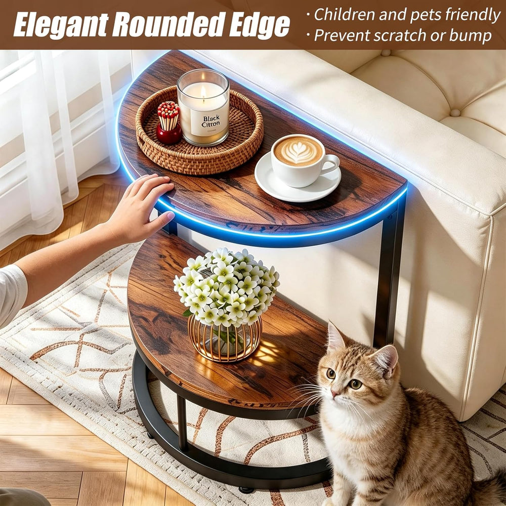 TooCust Half Round End Table for Living Room, 9.8" D x 19.7" W x 24...
